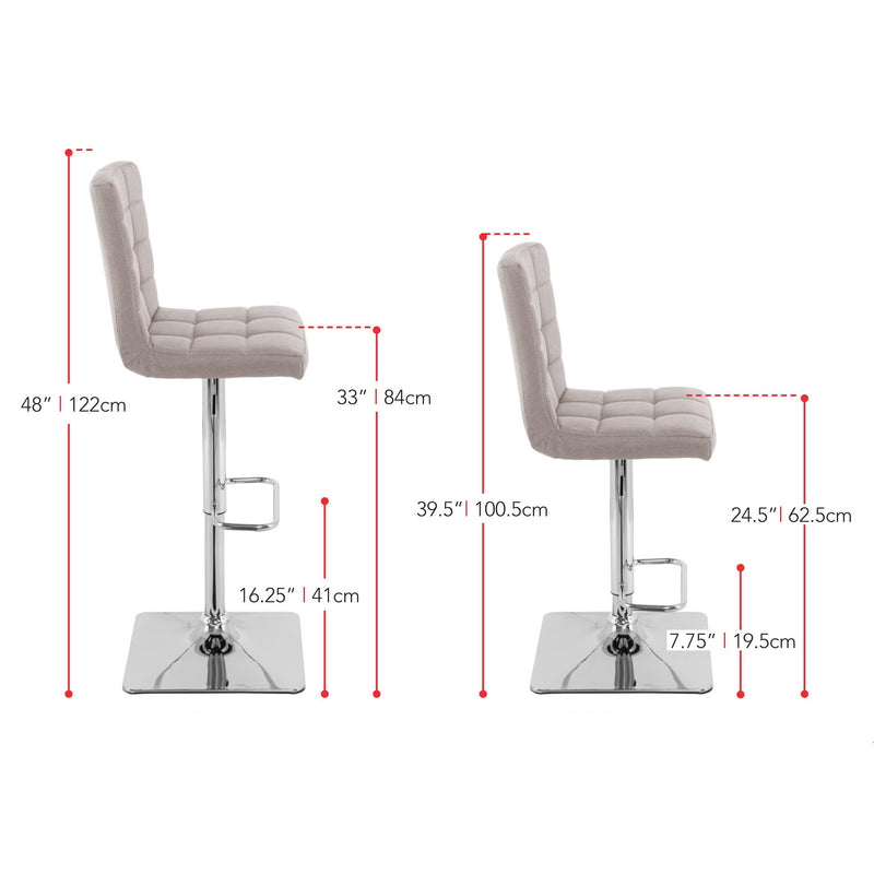 light grey High Back Bar Stools Set of 2 Quinn Collection measurements diagram by CorLiving