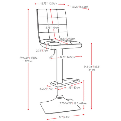 light brown High Back Bar Stools Set of 2 Quinn Collection measurements diagram by CorLiving#color_light-brown