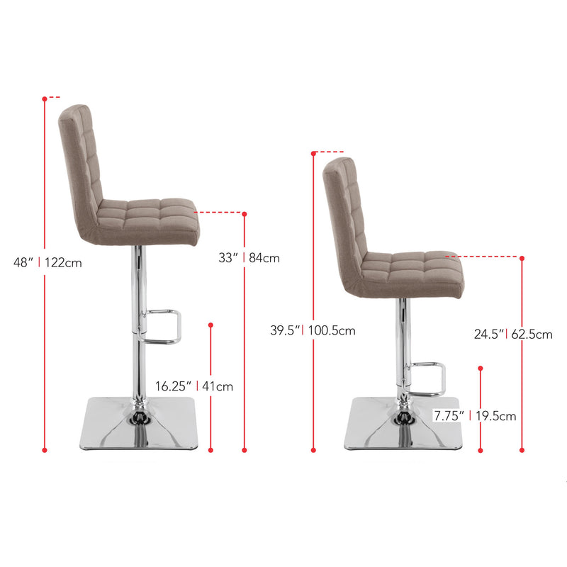 light brown High Back Bar Stools Set of 2 Quinn Collection measurements diagram by CorLiving