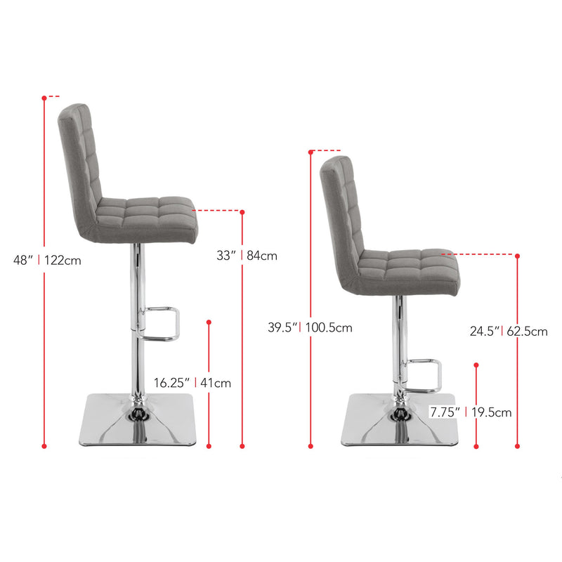 medium grey High Back Bar Stools Set of 2 Quinn Collection measurements diagram by CorLiving