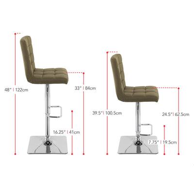 olive green High Back Bar Stools Set of 2 Quinn Collection measurements diagram by CorLiving#color_olive-green