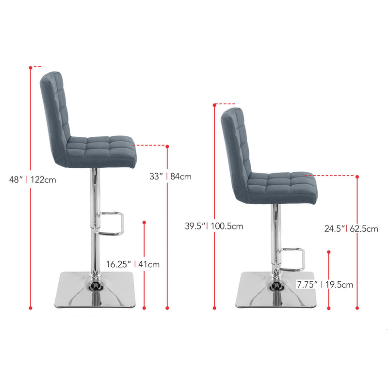 blue grey High Back Bar Stools Set of 2 Quinn Collection measurements diagram by CorLiving