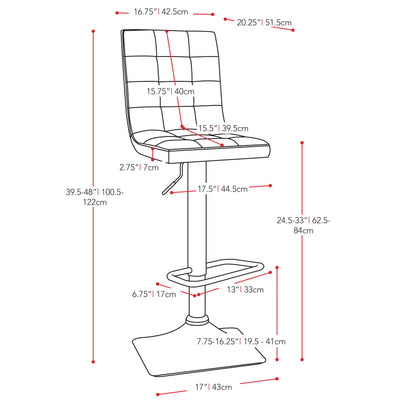 dark brown High Back Bar Stools Set of 2 Quinn Collection measurements diagram by CorLiving#color_dark-brown