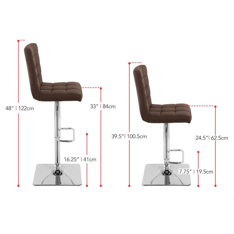 dark brown High Back Bar Stools Set of 2 Quinn Collection measurements diagram by CorLiving