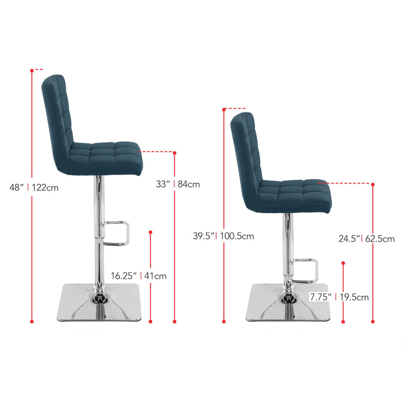 dark blue High Back Bar Stools Set of 2 Quinn Collection measurements diagram by CorLiving