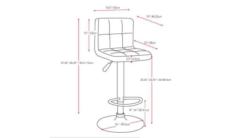 white Swivel Bar Stools Set of 2 Zion Collection measurements diagram by CorLiving