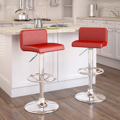 red Low Back Bar Stools Set of 2 Atlas Collection lifestyle scene by CorLiving#color_red