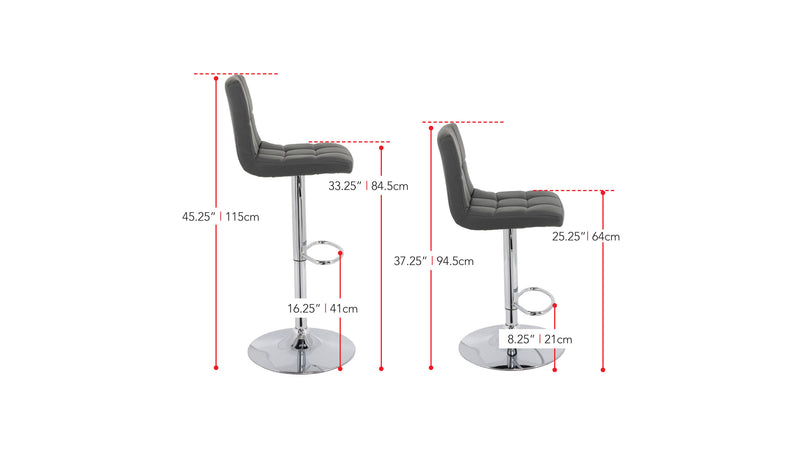 dark grey Black Bar Stools Set of 2 Silas Collection measurements diagram by CorLiving