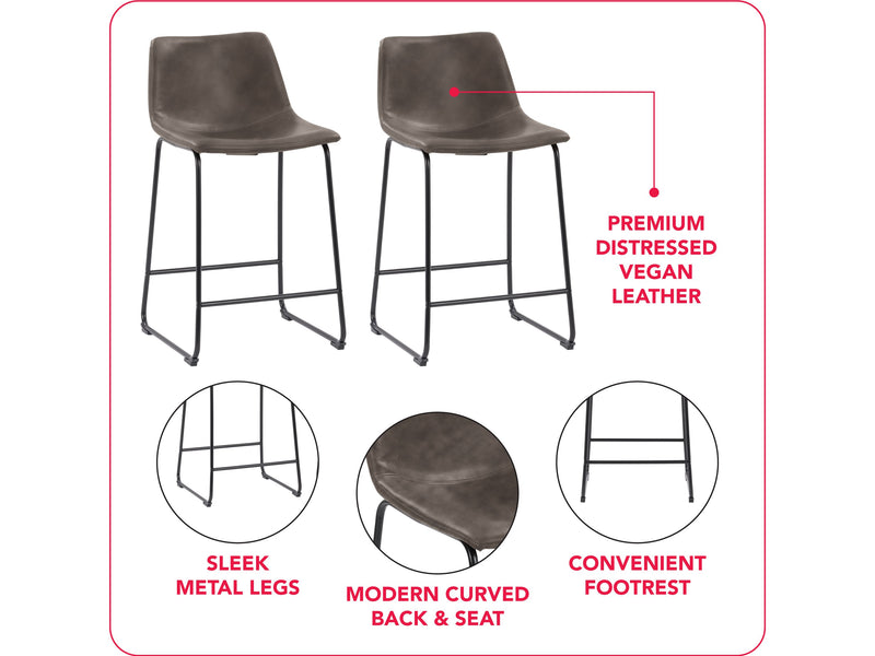 grey Metal Bar Stools Set of 2 Ryder Collection infographic by CorLiving