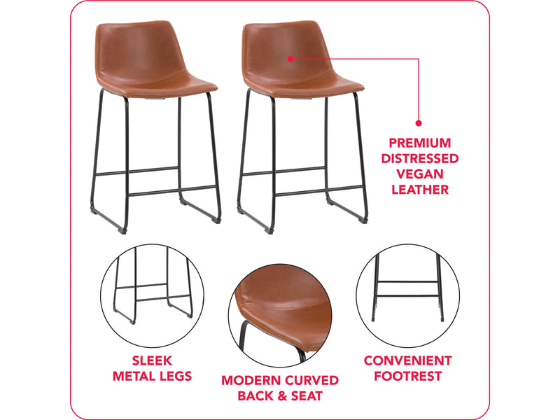 brown Metal Bar Stools Set of 2 Ryder Collection infographic by CorLiving