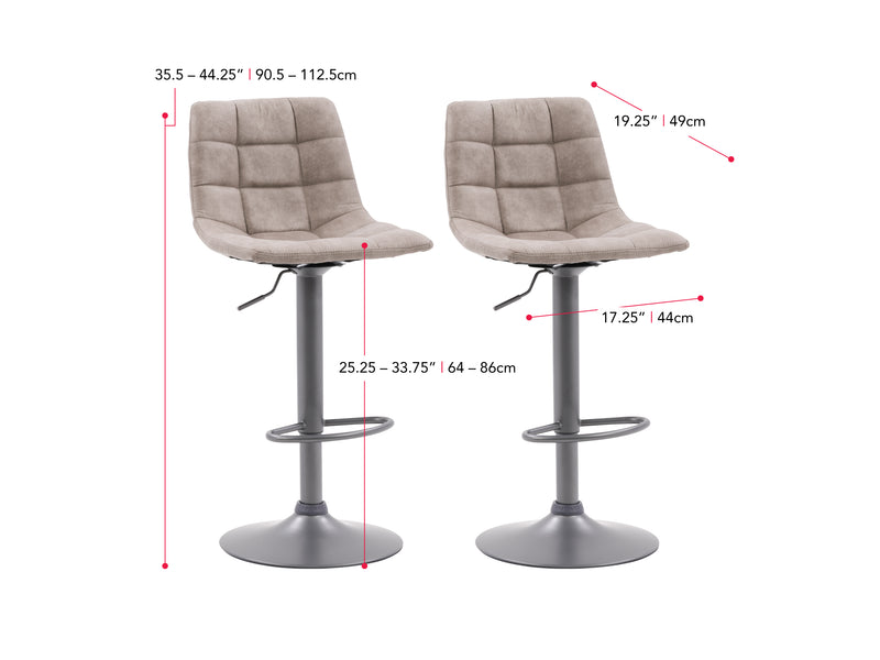 light grey Swivel Bar Stools Set of 2 Palmer Collection measurements diagram by CorLiving