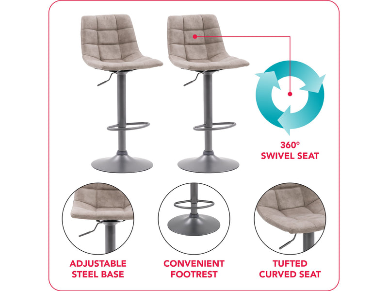 light grey Swivel Bar Stools Set of 2 Palmer Collection infographic by CorLiving