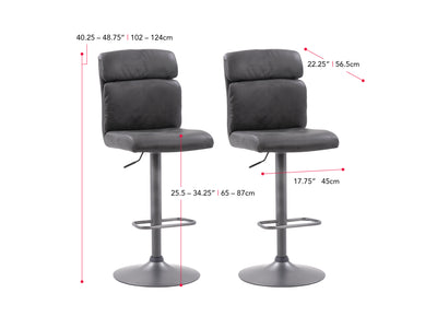 black Swivel Bar Stools Set of 2 Sawyer Collection measurements diagram by CorLiving#color_black