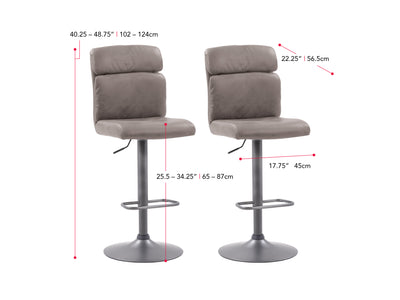 grey Swivel Bar Stools Set of 2 Sawyer Collection measurements diagram by CorLiving#color_grey