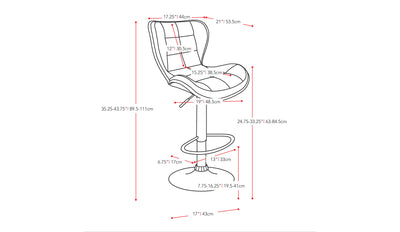 black Bar Stools with Backs Set of 2 Remi Collection measurements diagram by CorLiving#color_black