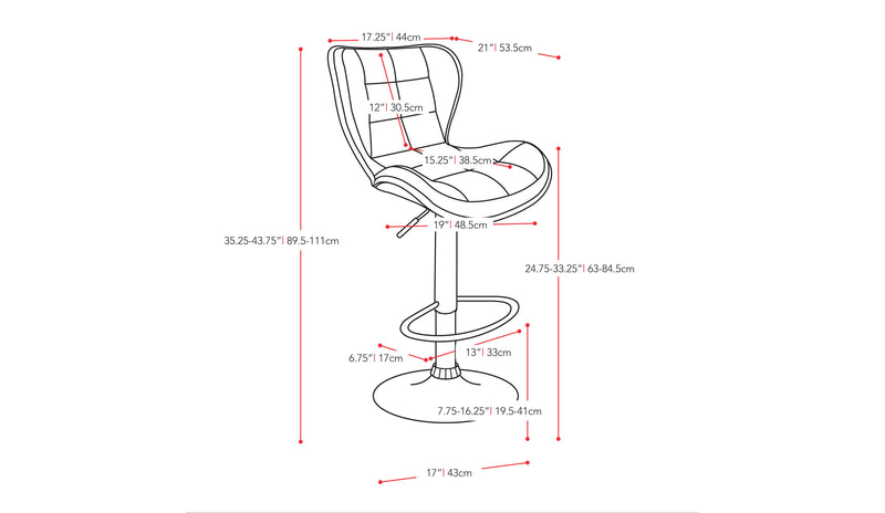 black Bar Stools with Backs Set of 2 Remi Collection measurements diagram by CorLiving