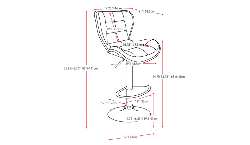 white Bar Stools with Backs Set of 2 Remi Collection measurements diagram by CorLiving