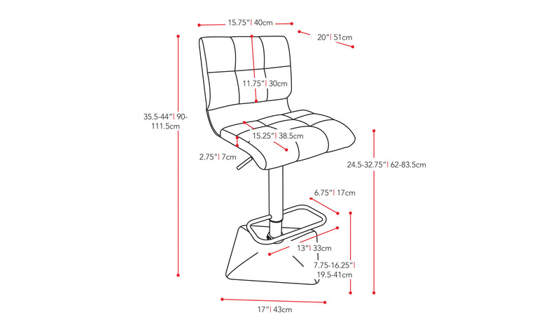 white Tufted Bar Stools Set of 2 Hudson Collection measurements diagram by CorLiving