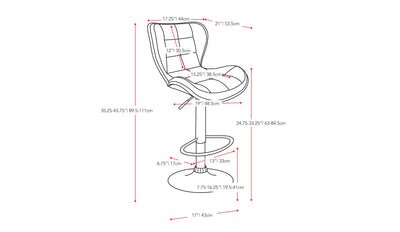 red Bar Stools with Backs Set of 2 Remi Collection measurements diagram by CorLiving#color_red