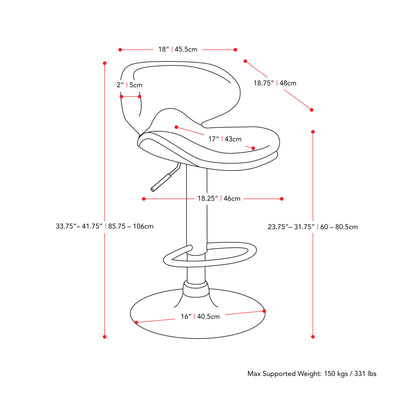 red Bar Stools with Backs Set of 2 Marcus Collection measurements diagram by CorLiving#color_red