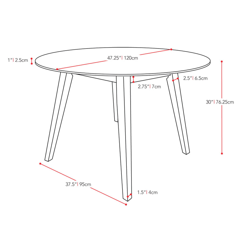 cappuccino 48 inch Round Dining Table Atwood Collection measurements diagram by CorLiving