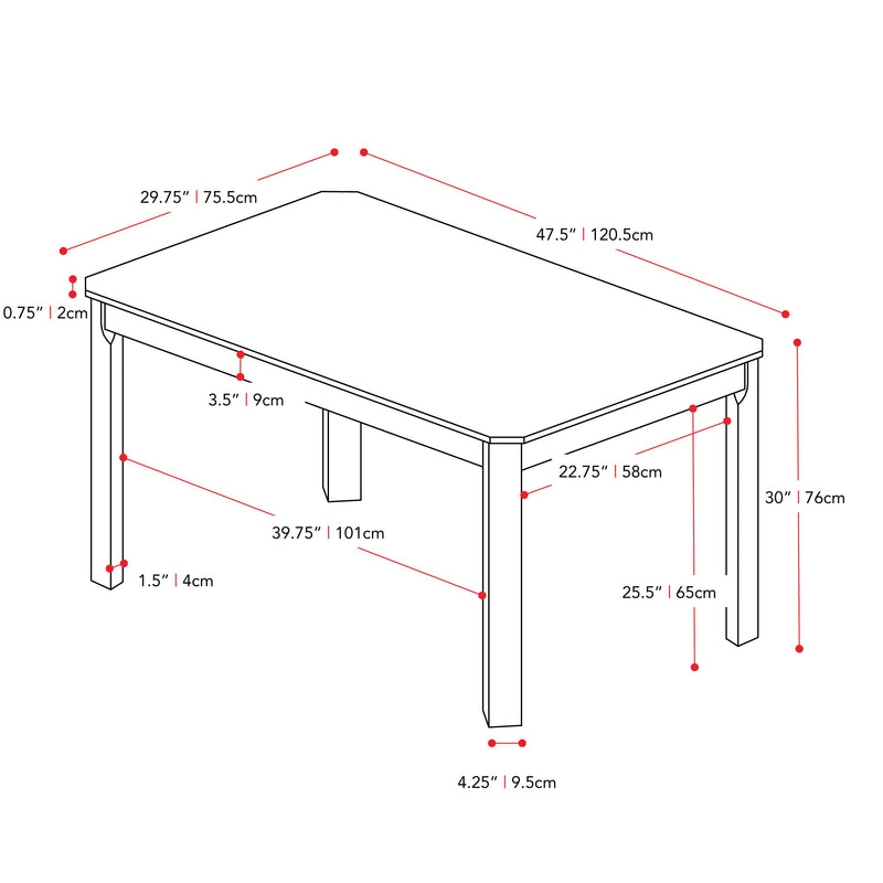 white and brown Solid Wood Dining Table Memphis Collection measurements diagram by CorLiving