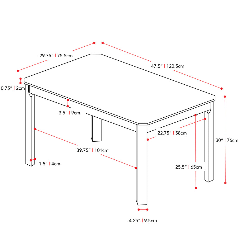 mahogany Solid Wood Dining Table Memphis Collection measurements diagram by CorLiving