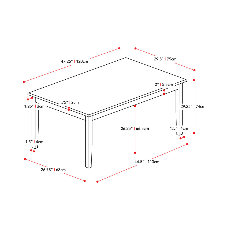 Grey and White Dining Table Michigan Collection measurements diagram by CorLiving