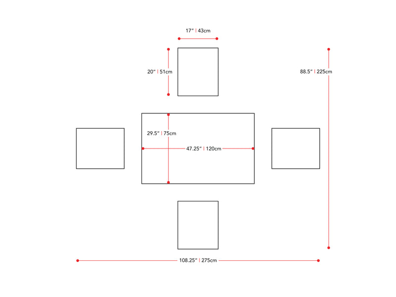 5pc Grey and White Dining Set Michigan Collection measurements diagram by CorLiving