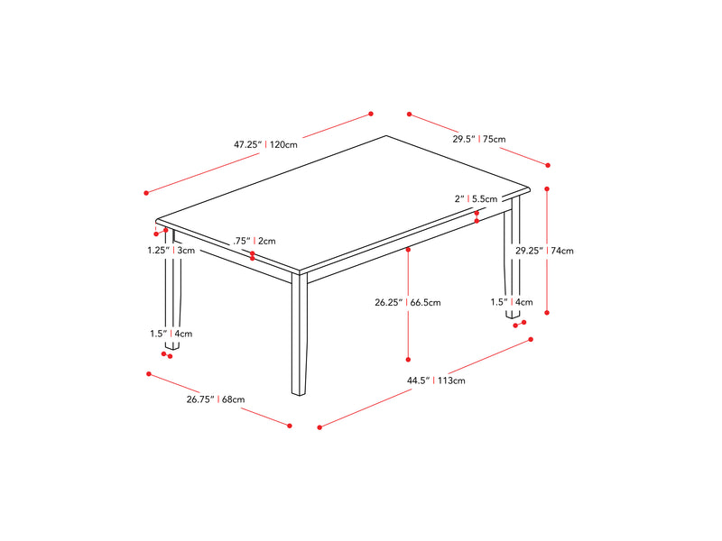 5pc Grey and White Dining Set Michigan Collection measurements diagram by CorLiving