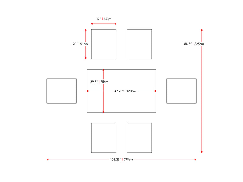 7pc Grey and White Dining Set Michigan Collection measurements diagram by CorLiving