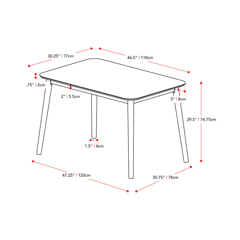 Grey Dining Table Alpine Collection measurements diagram by CorLiving