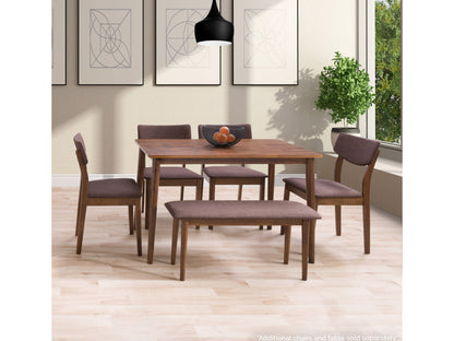Modern wooden bench with black metal legs, featuring a sleek, minimalist design. The bench is placed in a stylish living room with neutral-toned walls and a cozy rug, perfect for contemporary home decor.