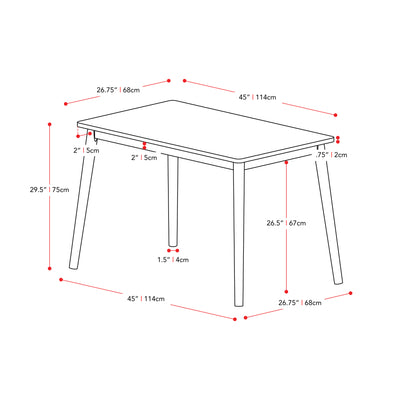 walnut Mid Century Dining Table Branson Collection measurements diagram by CorLiving#color_branson-walnut