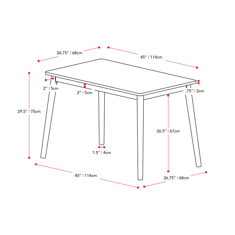 walnut Mid Century Dining Table Branson Collection measurements diagram by CorLiving