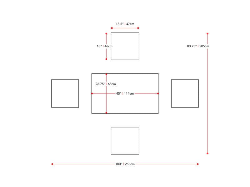 walnut 5pc Dining Set Branson Collection measurements diagram by CorLiving