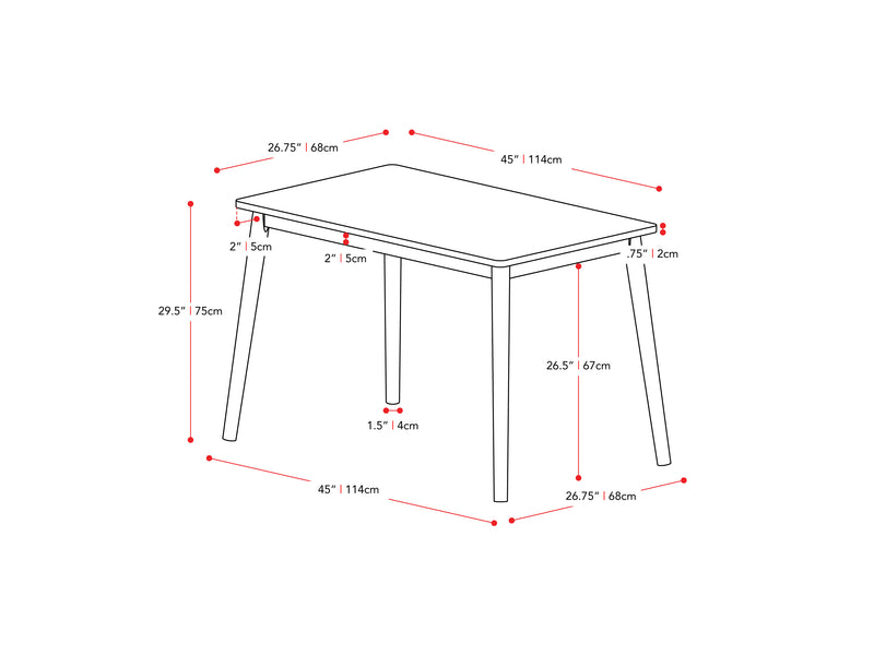 walnut Dining Table Set for 6 Branson Collection measurements diagram by CorLiving