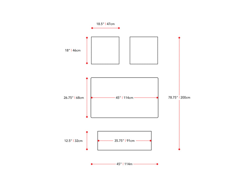 walnut 4pc Dining Set Branson Collection measurements diagram by CorLiving