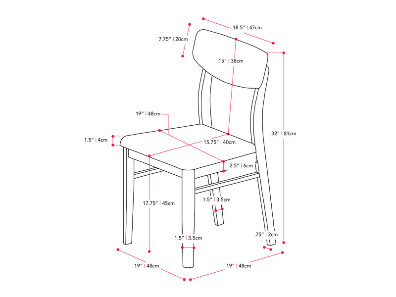 walnut 4pc Dining Set Branson Collection measurements diagram by CorLiving