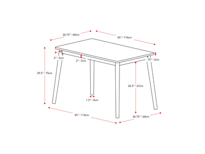 walnut 4pc Dining Set Branson Collection measurements diagram by CorLiving#color_branson-walnut-and-tweed