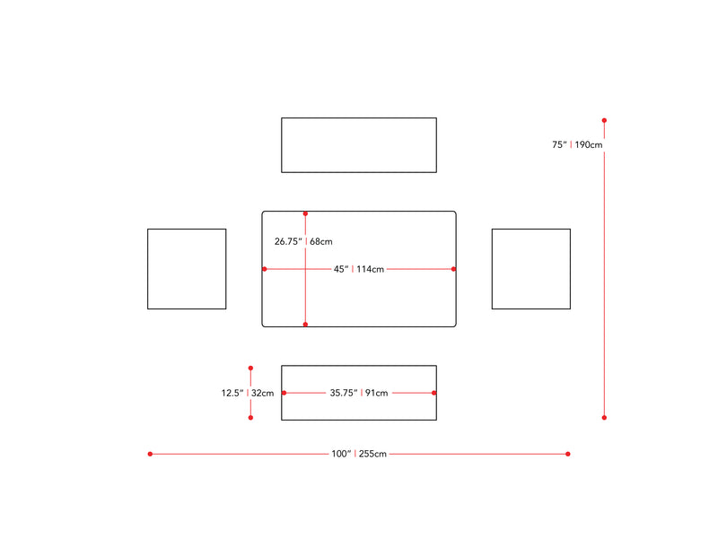 walnut 5pc Dining Set Branson Collection measurements diagram by CorLiving