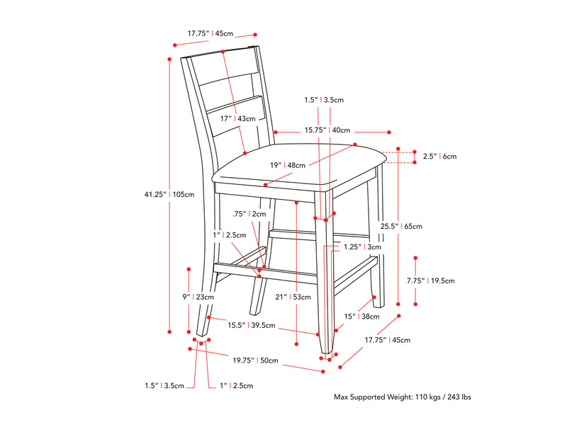 washed grey and grey 5 Piece Counter Height Dining Set Tuscany Collection measurements diagram by CorLiving