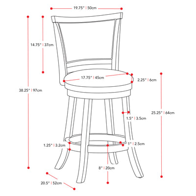 brown Counter Height Bar Stools Set of 2 Wesley Collection measurements diagram by CorLiving#color_brown