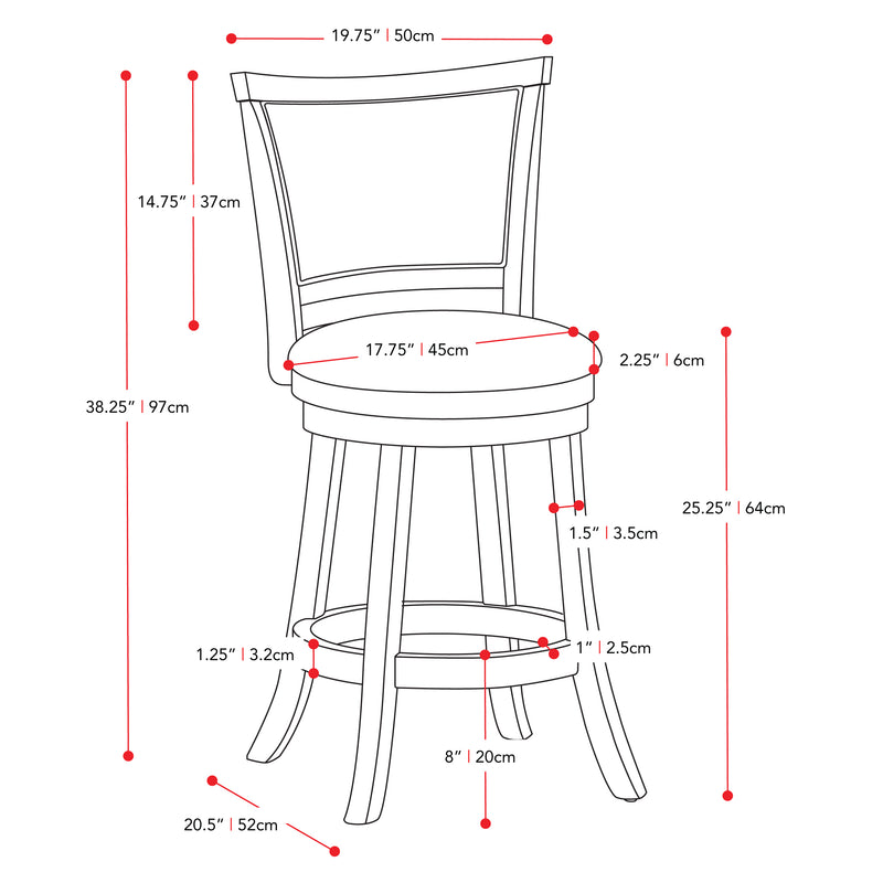 brown Counter Height Bar Stools Set of 2 Wesley Collection measurements diagram by CorLiving