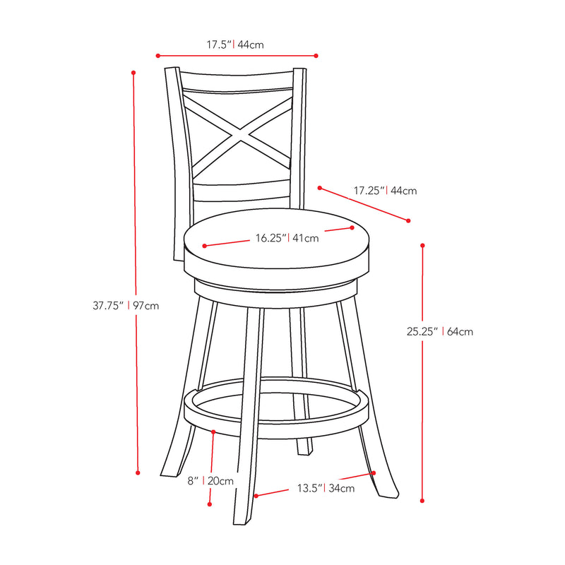 black Wooden Bar Stool with Back CorLiving Collection measurements diagram by CorLiving