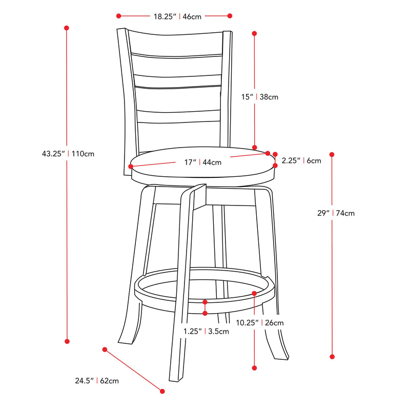 white Wood Bar Stool Bar Height Woodgrove Collection measurements diagram by CorLiving