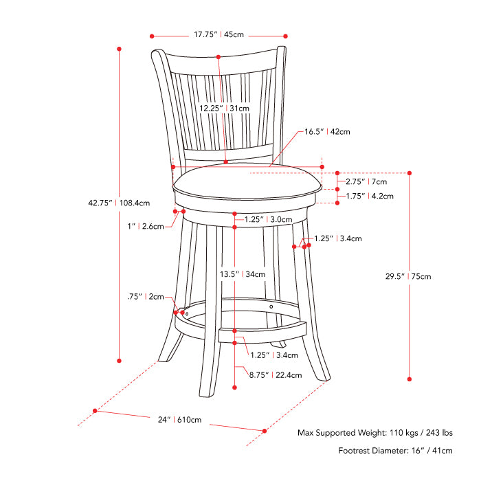 white White Bar Stools Set of 2 Winston Collection measurements diagram by CorLiving