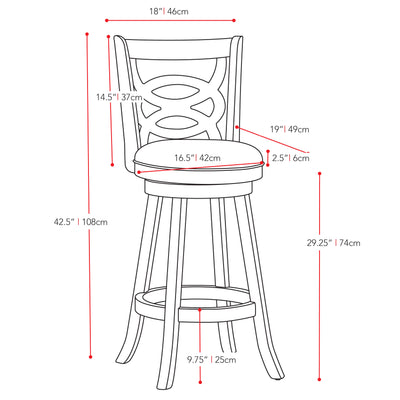 white Wood Bar Stools Bar Height Wren Collection measurements diagram by CorLiving#color_white