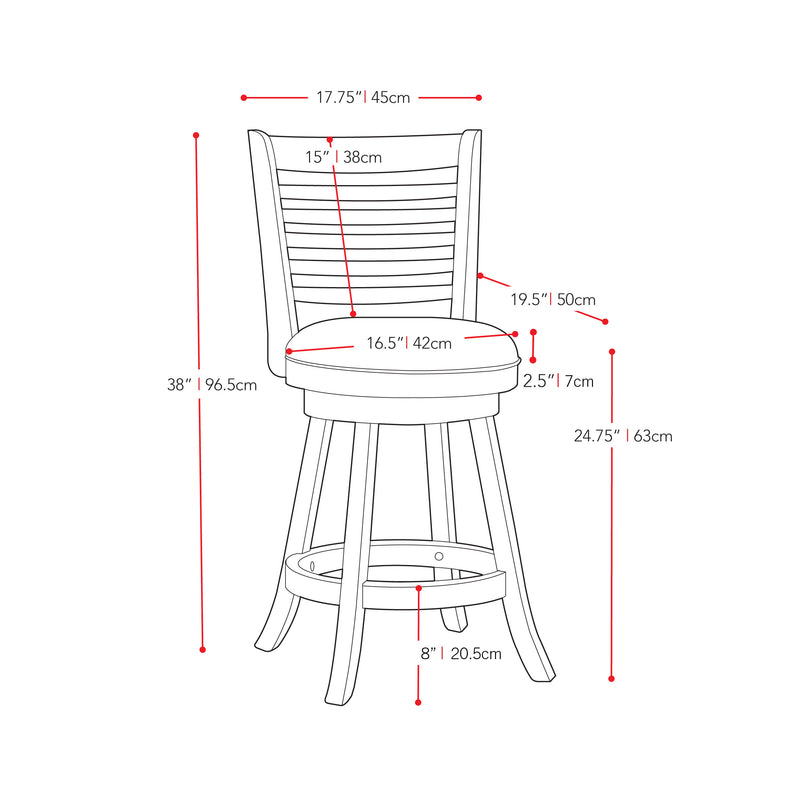 black Counter Height Bar Stools Set of 2 Willa Collection measurements diagram by CorLiving