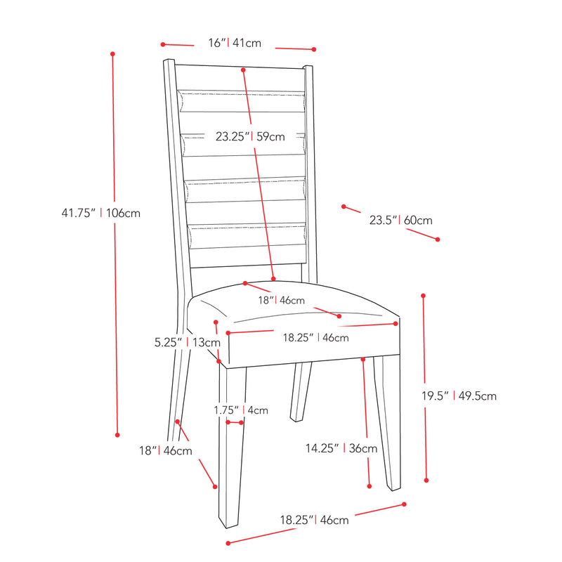 espresso Cream Dining Chairs, Set of 2 Ladder Collection measurements diagram by CorLiving